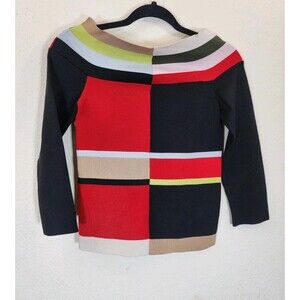 Wayne Rogers Silk Blend Sweater Medium Colorblock Mod Stripe Off Shoulder Top